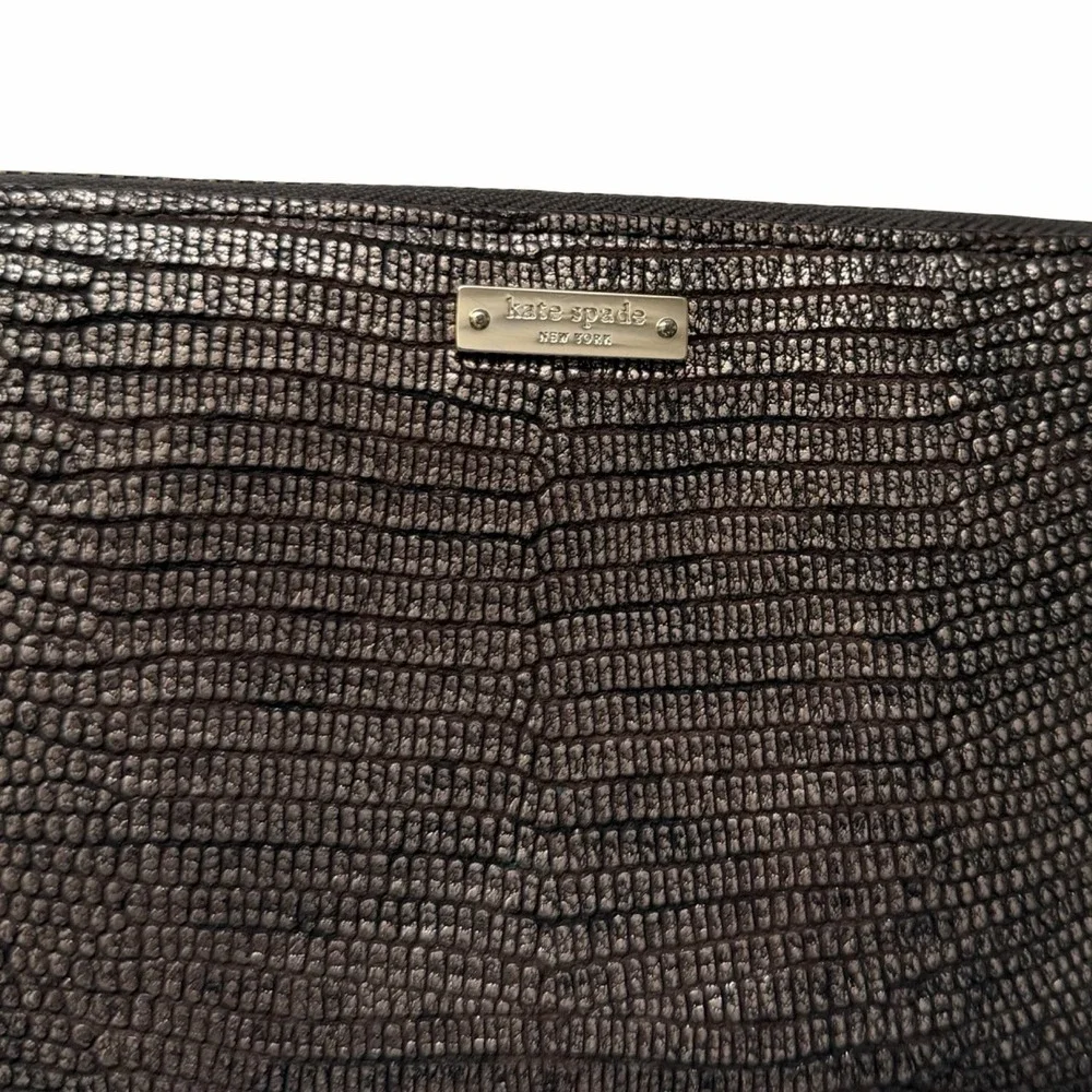Kate Spade Snakeskin Embossed‎ Leather Metallic Zip Large Wallet in Brown/Gold